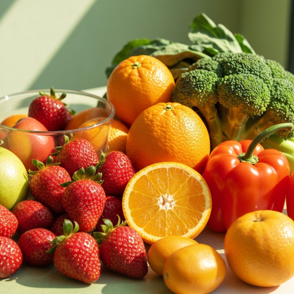 Verschiedene Vitamine in natürlichen Lebensmitteln